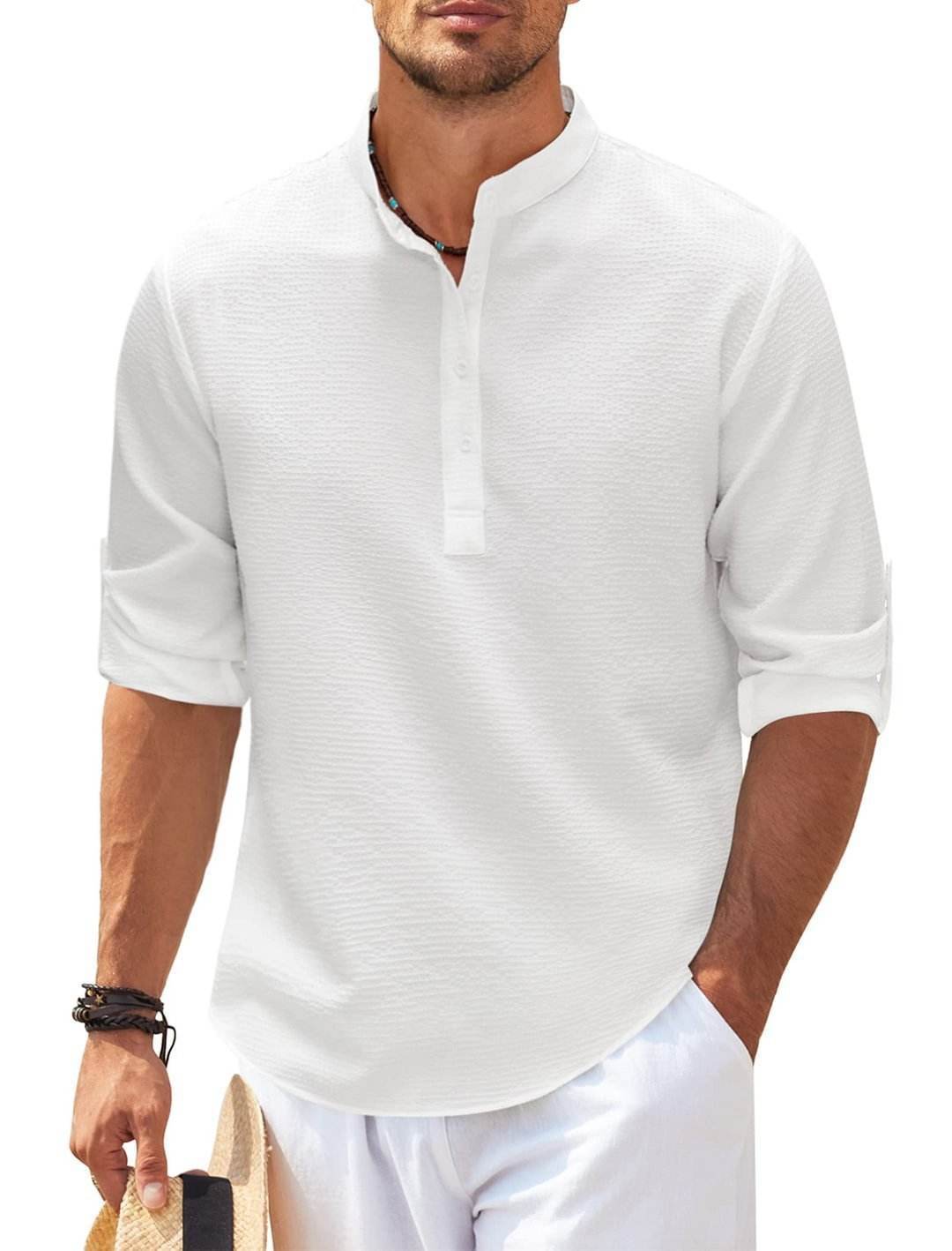 Men’s Summer Linen Stand Collar Shirts – Breathable & Lightweight Style - MODISH X 