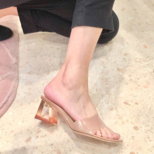 Transparent Crystal Chunky Heels – Retro & Eye-Catching Square-Toe Heels - MODISH X 