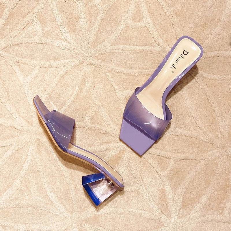 Transparent Crystal Chunky Heels – Retro & Eye-Catching Square-Toe Heels - MODISH X 