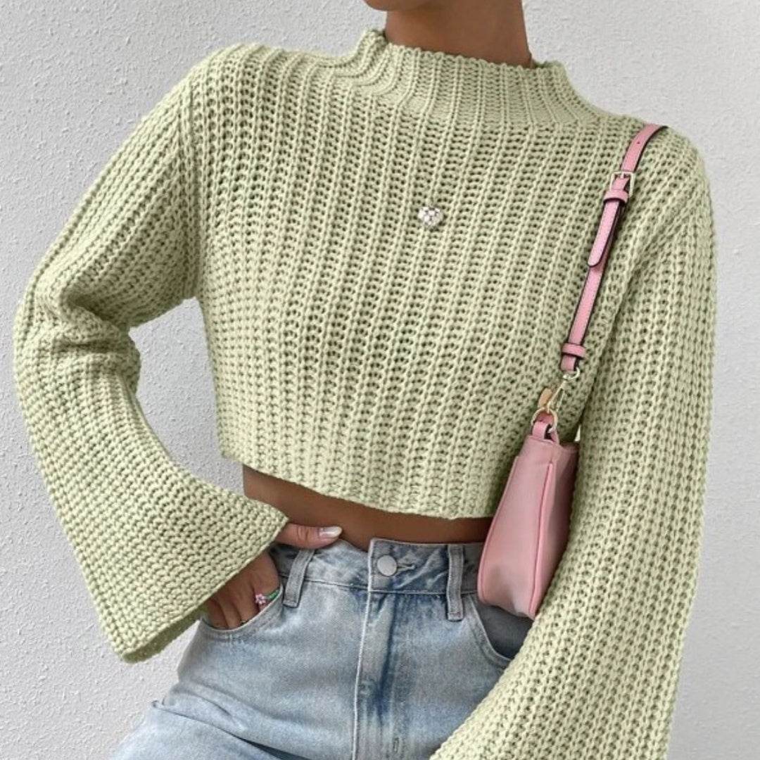 Trendy Women’s High-Waist Bell Sleeve Sweater – Stylish & Cozy - MODISH X 