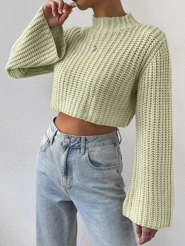 Trendy Women’s High-Waist Bell Sleeve Sweater – Stylish & Cozy - MODISH X 