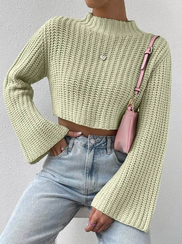 Trendy Women’s High-Waist Bell Sleeve Sweater – Stylish & Cozy - MODISH X 