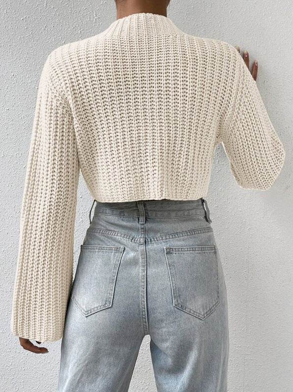 Trendy Women’s High-Waist Bell Sleeve Sweater – Stylish & Cozy - MODISH X 