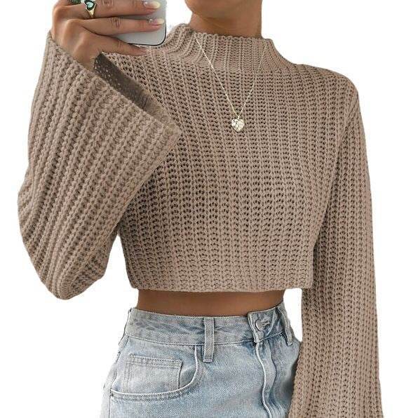 Trendy Women’s High-Waist Bell Sleeve Sweater – Stylish & Cozy - MODISH X 