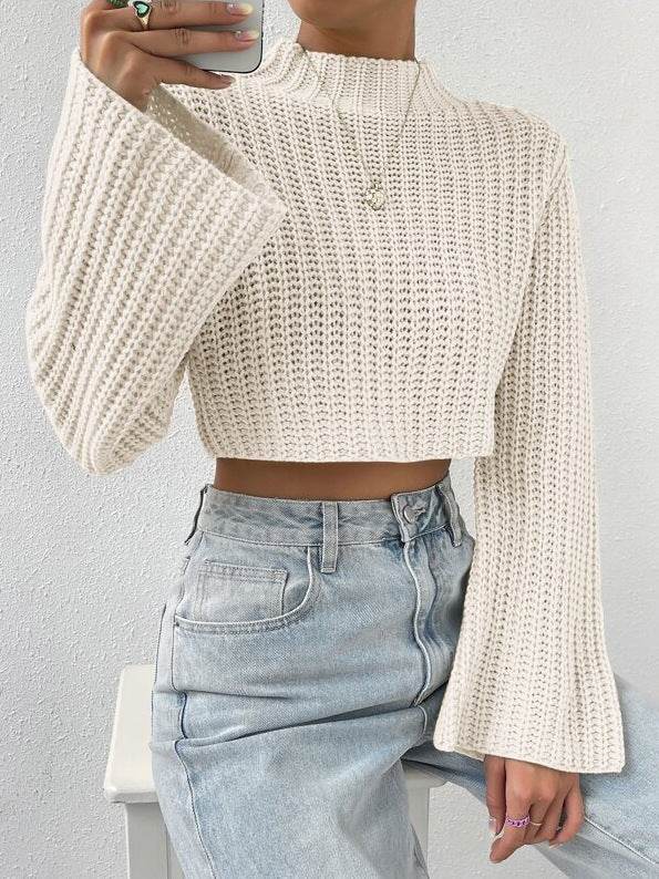 Trendy Women’s High-Waist Bell Sleeve Sweater – Stylish & Cozy - MODISH X 