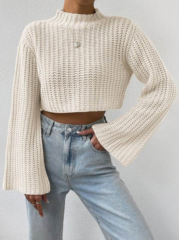 Trendy Women’s High-Waist Bell Sleeve Sweater – Stylish & Cozy - MODISH X 