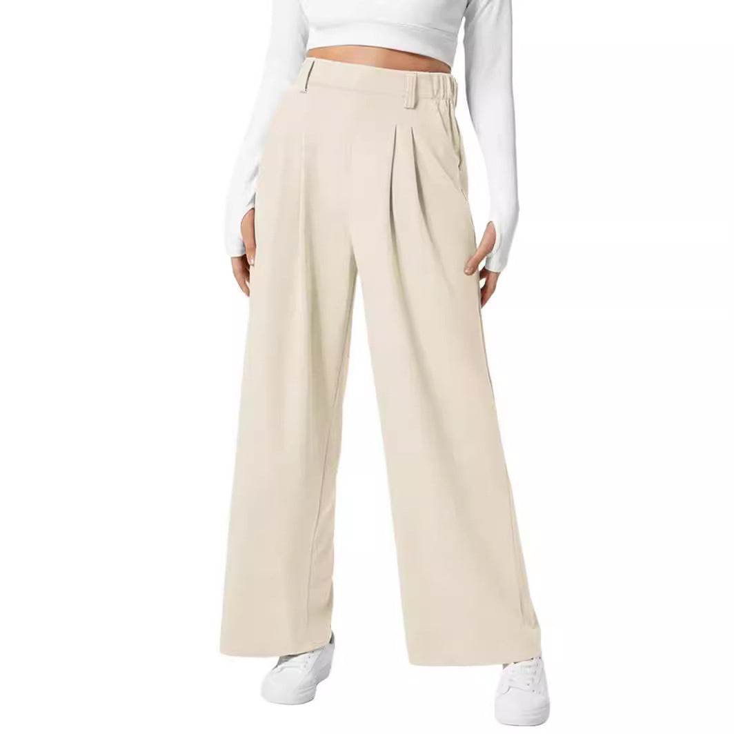 Women's Wide-Leg Elastic High-Waist Waffle Knit Pants – Stylish & Comfy - MODISH X 