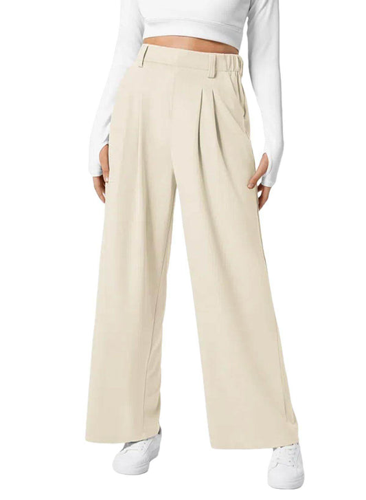 Women's Wide-Leg Elastic High-Waist Waffle Knit Pants – Stylish & Comfy - MODISH X 