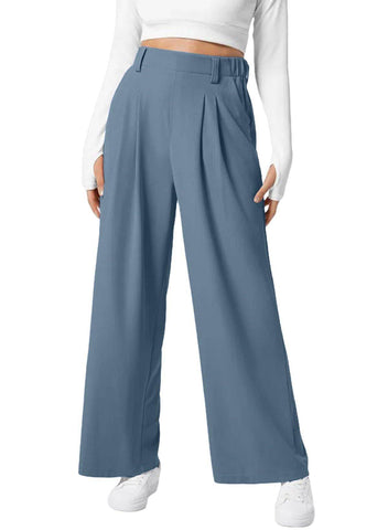 Women's Wide-Leg Elastic High-Waist Waffle Knit Pants – Stylish & Comfy - MODISH X 