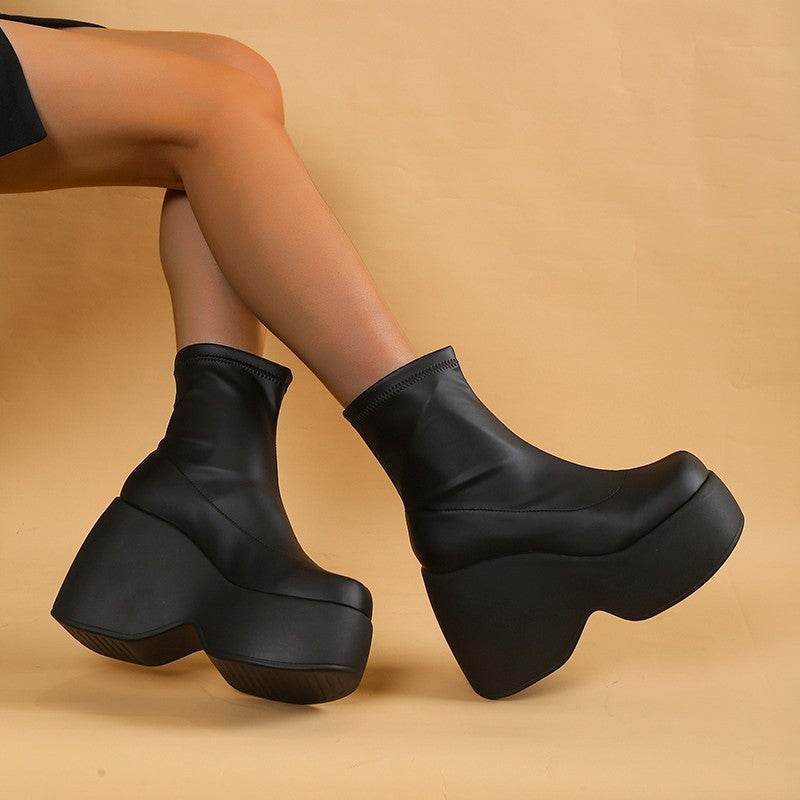 Stylish Leather Wedge High Heel Walking Boots for Women - MODISH X 