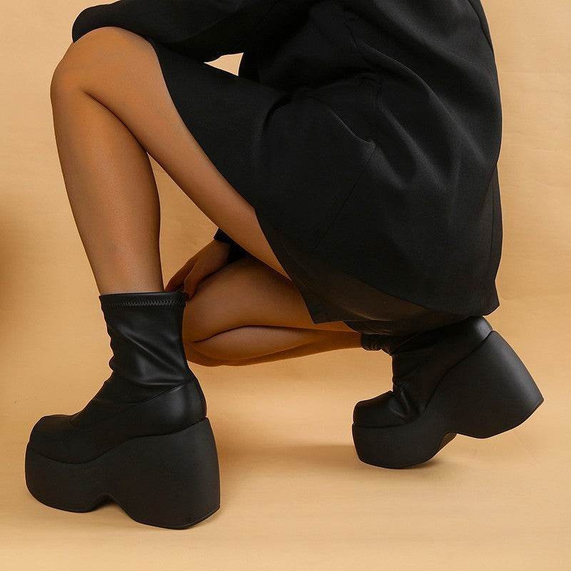 Stylish Leather Wedge High Heel Walking Boots for Women - MODISH X 