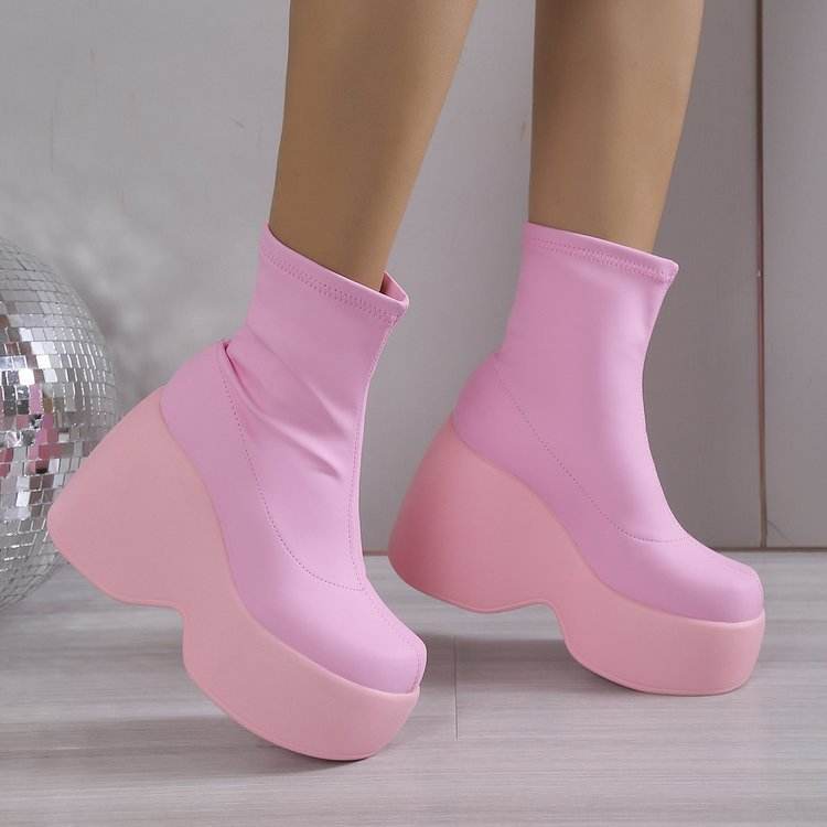 Stylish Leather Wedge High Heel Walking Boots for Women - MODISH X 
