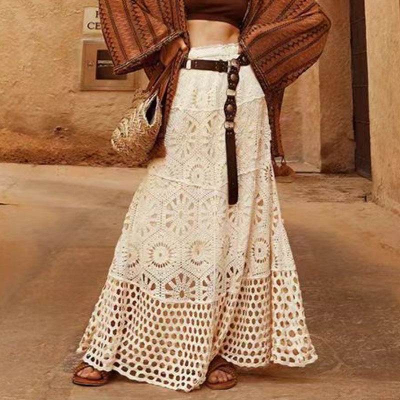 Women's Lace Patchwork A-Line Skirts – Elegant Boho-Chic Style - MODISH X 