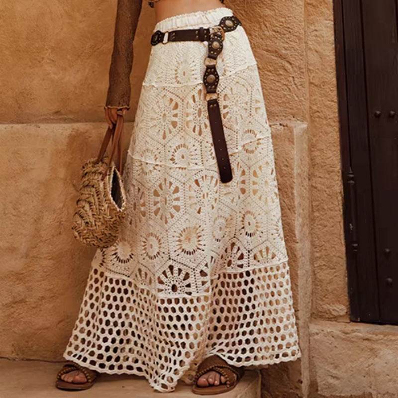 Women's Lace Patchwork A-Line Skirts – Elegant Boho-Chic Style - MODISH X 