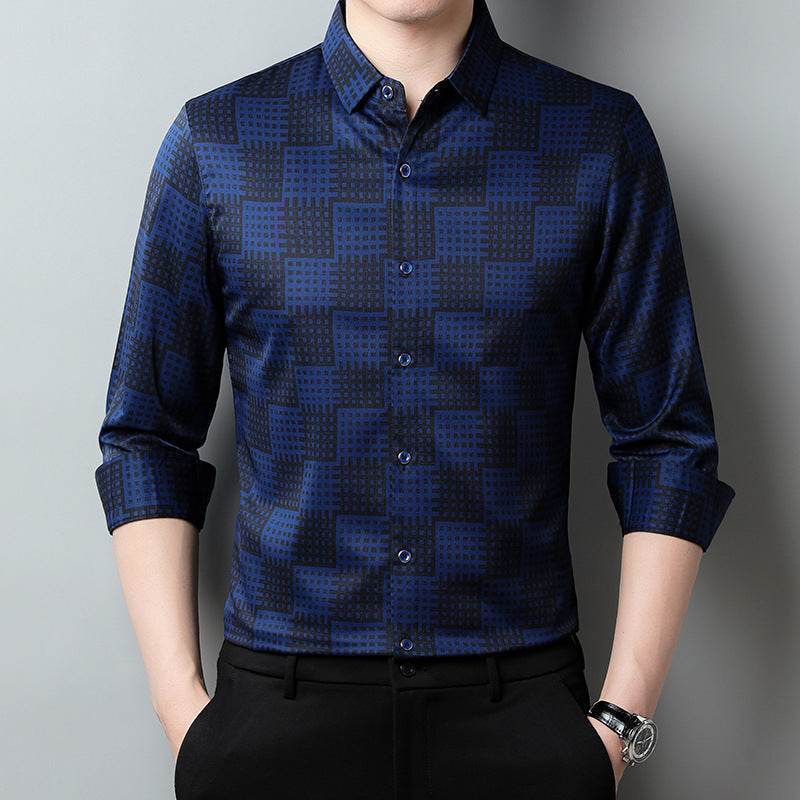 Men’s Long Sleeve T-Shirt – Trendy Plaid Lapel Shirt - MODISH X 
