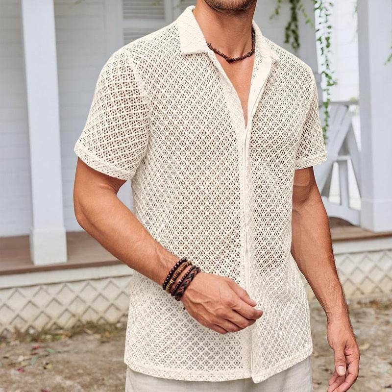 Men’s Summer Mesh Lapel Shirt – Solid Color Beach Style Essentials - MODISH X 
