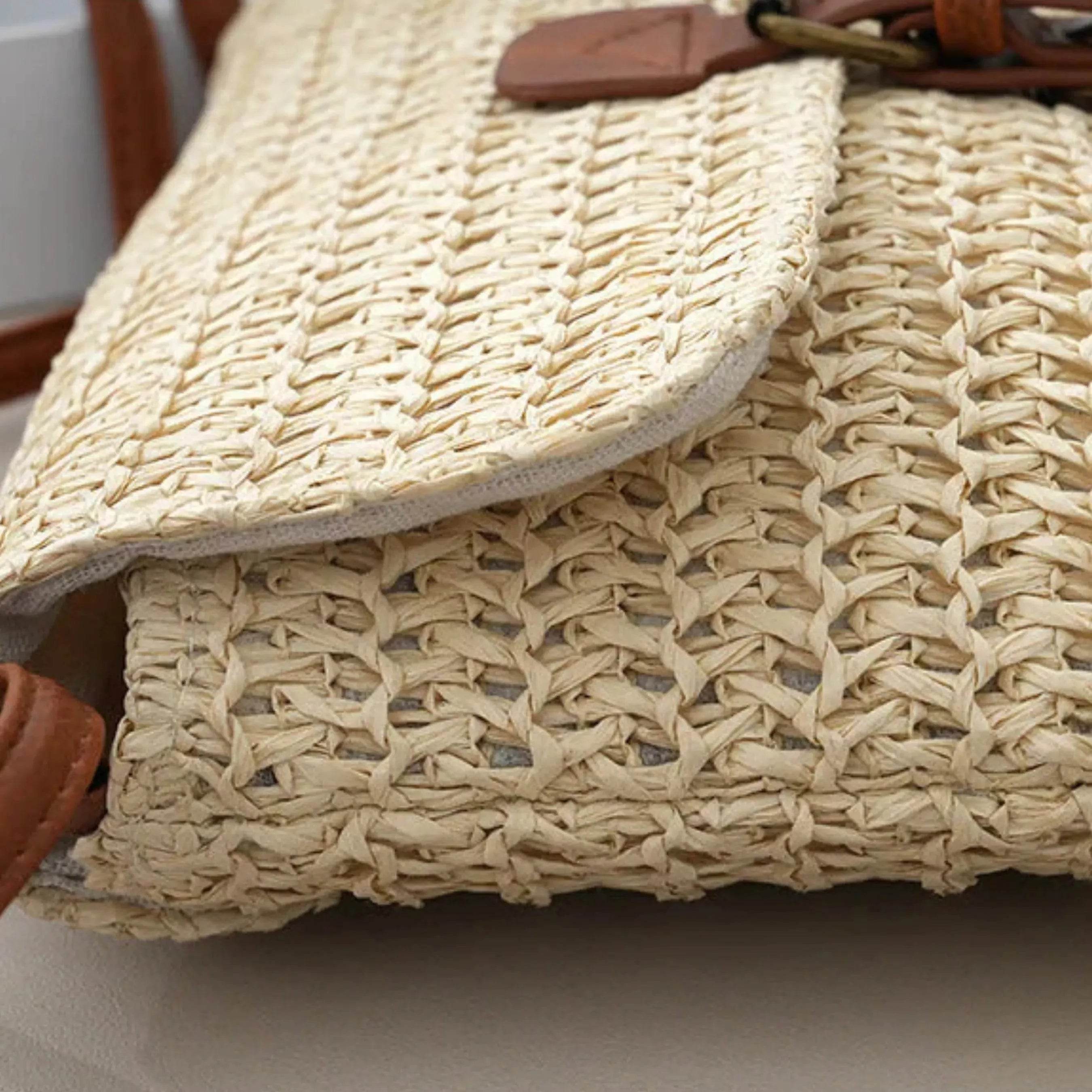 Travel Bag with Strap – Women's Summer Straw Crossbody Handbag - MODISH X 