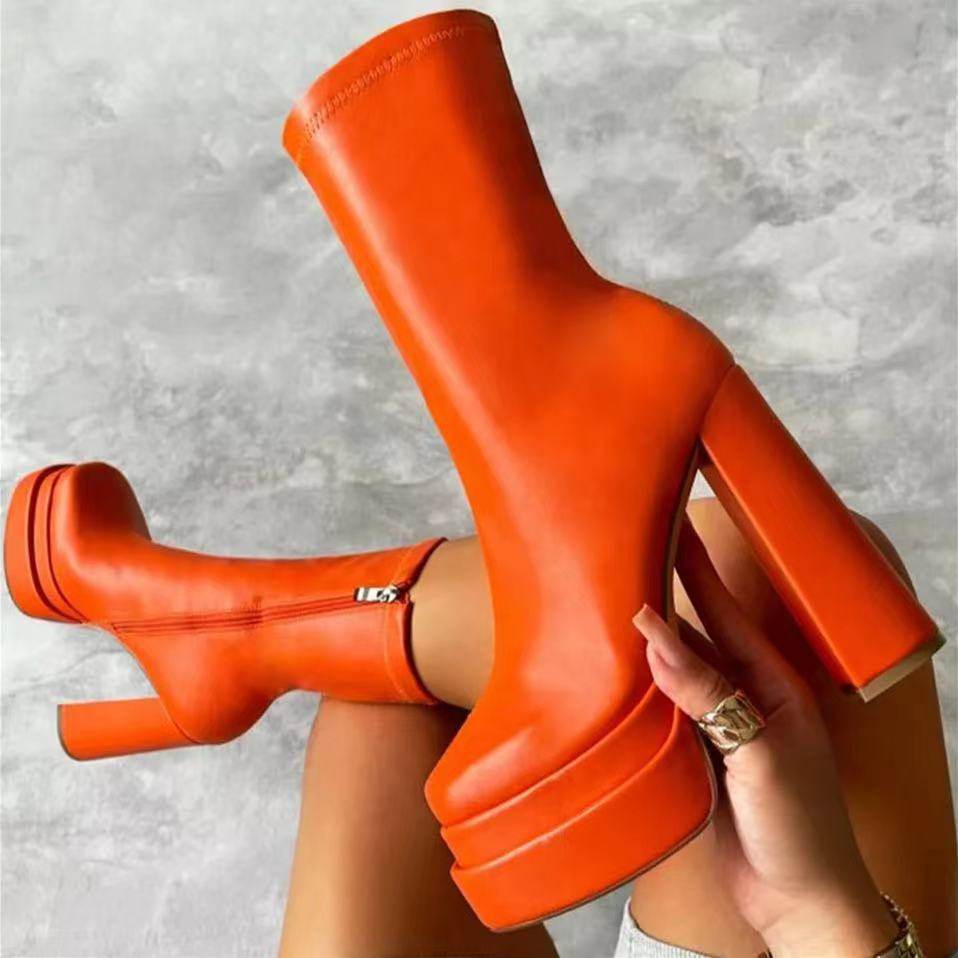 Black Chunky Heel Boots – Stylish Platform Leather Boots for Women - MODISH X 