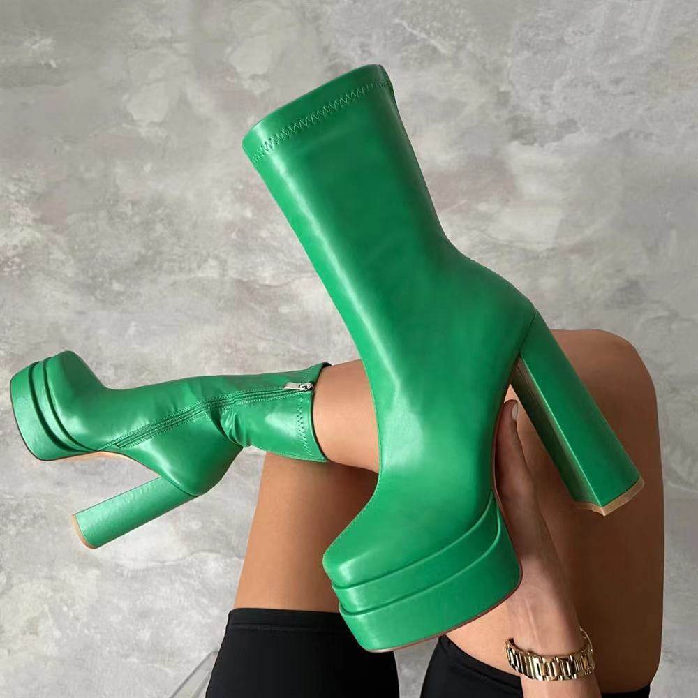 Black Chunky Heel Boots – Stylish Platform Leather Boots for Women - MODISH X 