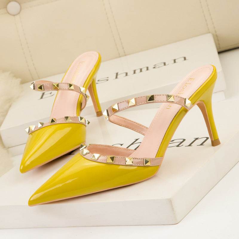Leather Sandals for Women – Black Riveted High Heel Sandals - MODISH X 