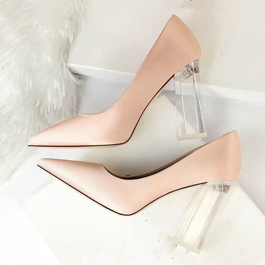Women's Stiletto Satin Transparent Block High Heels – Elegant & Glamorous - MODISH X 
