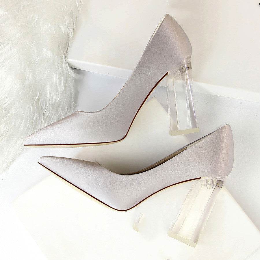 Women's Stiletto Satin Transparent Block High Heels – Elegant & Glamorous - MODISH X 