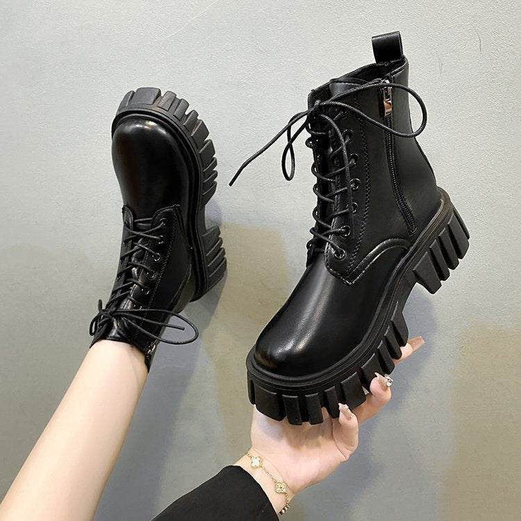 Women's Lace-Up Boots – Modish Mid Heel Winter Boots - MODISH X 