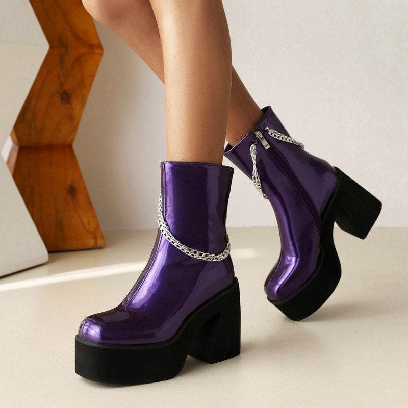 Women's Patent Leather Ankle Boots – Modish High Heel Winter Martin Boots - MODISH X 