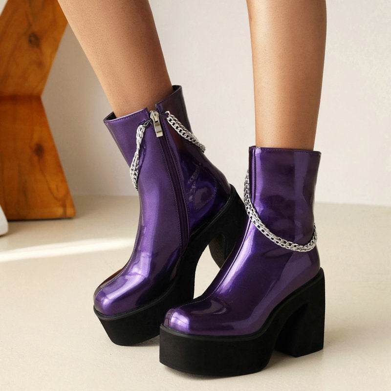 Women's Patent Leather Ankle Boots – Modish High Heel Winter Martin Boots - MODISH X 