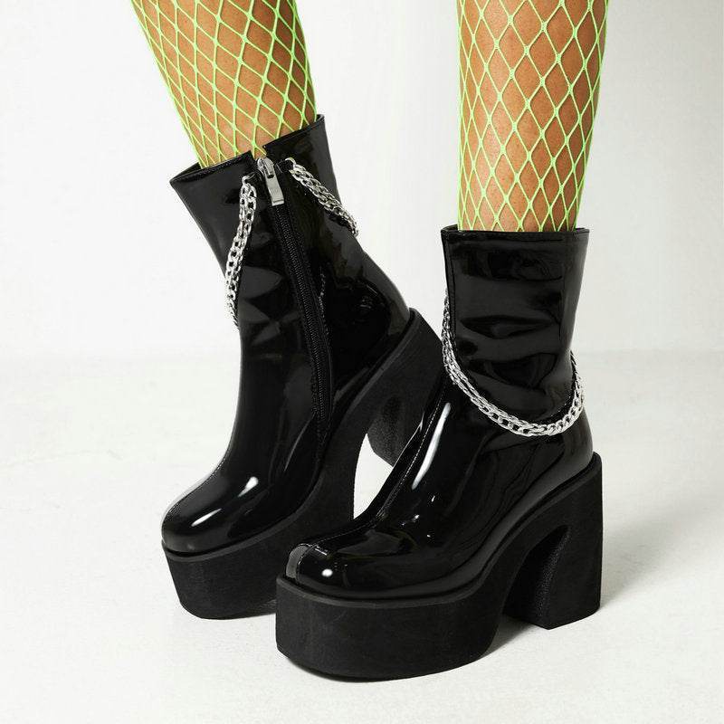 Women's Patent Leather Ankle Boots – Modish High Heel Winter Martin Boots - MODISH X 