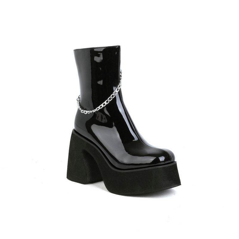 Women's Patent Leather Ankle Boots – Modish High Heel Winter Martin Boots - MODISH X 