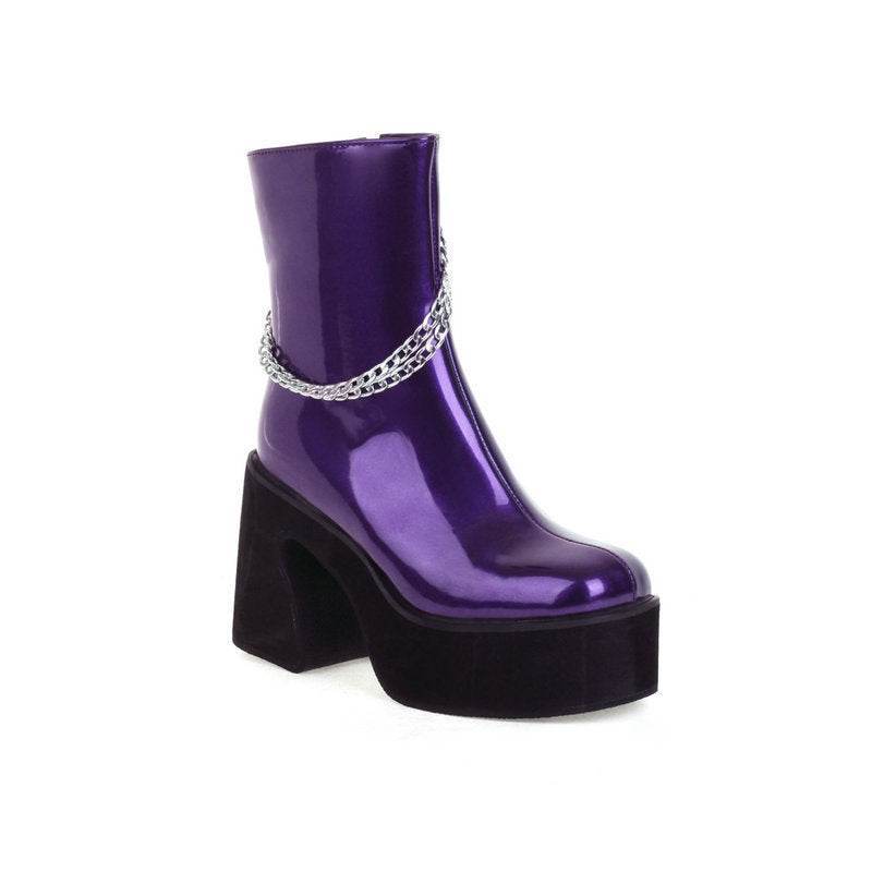 Women's Patent Leather Ankle Boots – Modish High Heel Winter Martin Boots - MODISH X 