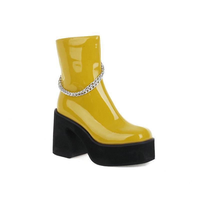 Women's Patent Leather Ankle Boots – Modish High Heel Winter Martin Boots - MODISH X 