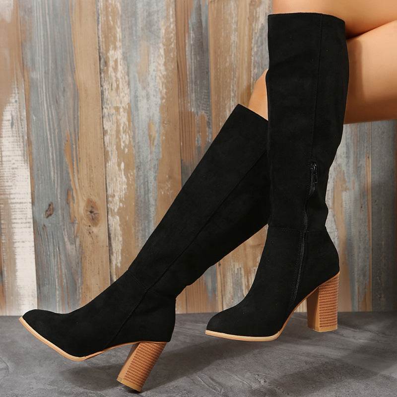 Women's Long Black Boots – Modish Suede High Heel Winter Boots - MODISH X 