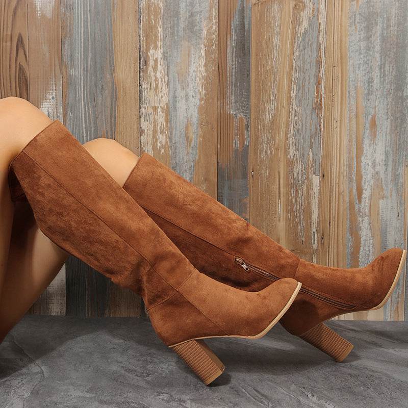 Women's Long Black Boots – Modish Suede High Heel Winter Boots - MODISH X 