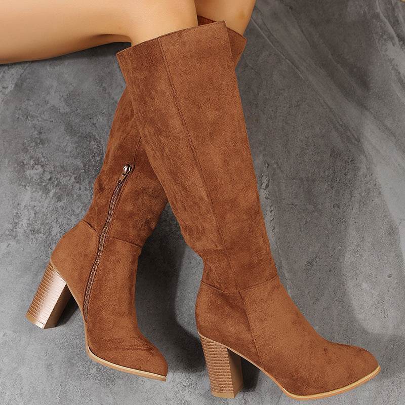 Women's Long Black Boots – Modish Suede High Heel Winter Boots - MODISH X 