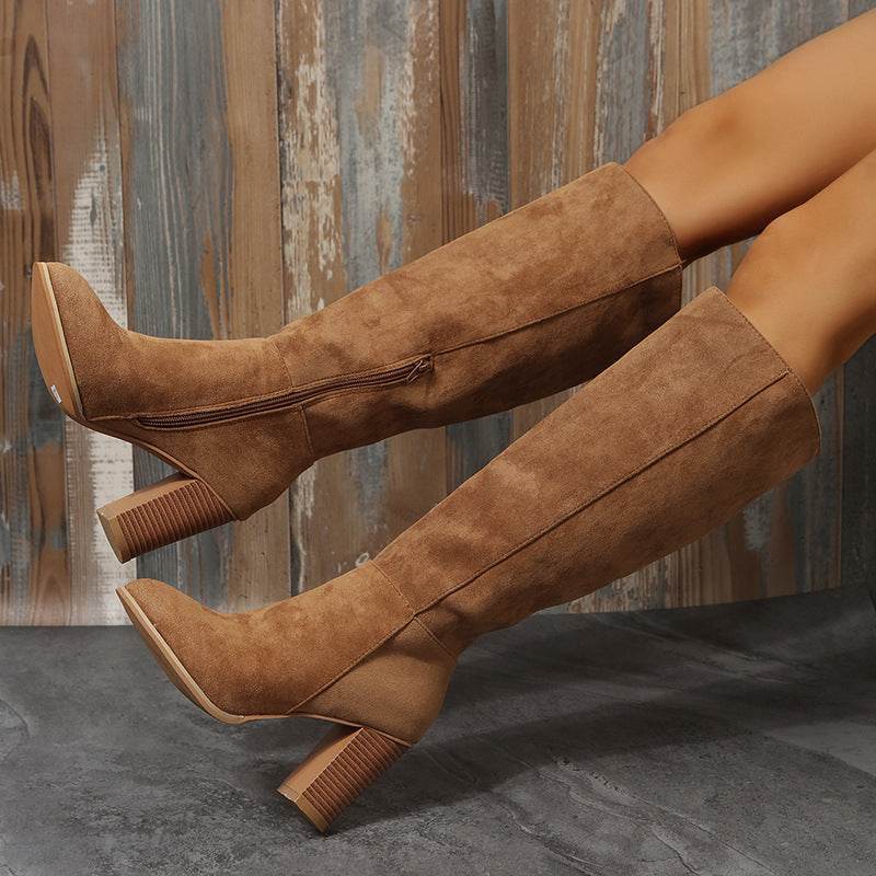 Women's Long Black Boots – Modish Suede High Heel Winter Boots - MODISH X 