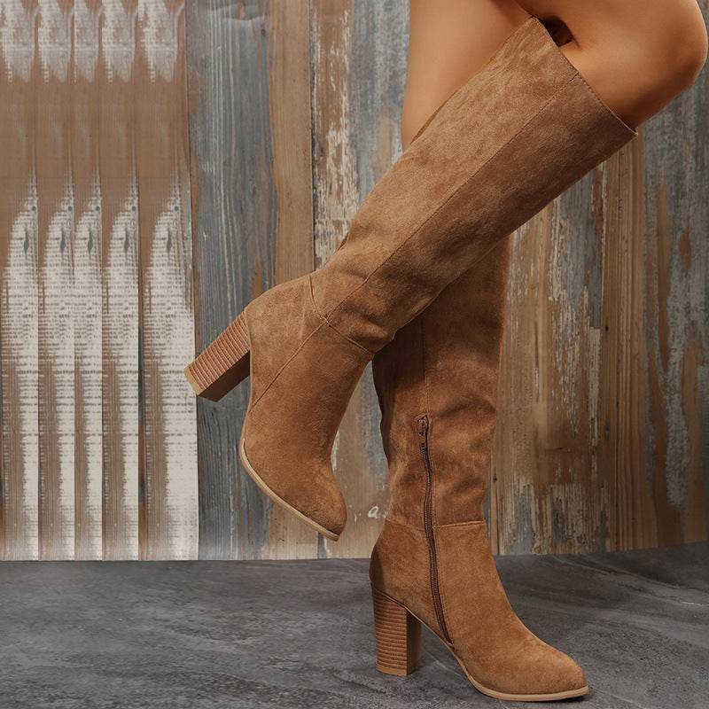Women's Long Black Boots – Modish Suede High Heel Winter Boots - MODISH X 