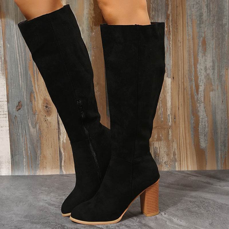 Women's Long Black Boots – Modish Suede High Heel Winter Boots - MODISH X 