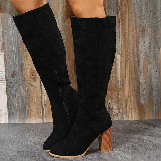 Women's Long Black Boots – Modish Suede High Heel Winter Boots - MODISH X 
