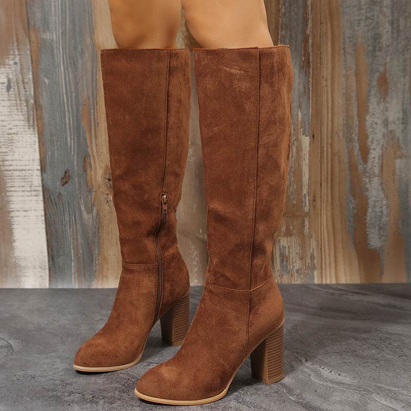 Women's Long Black Boots – Modish Suede High Heel Winter Boots - MODISH X 