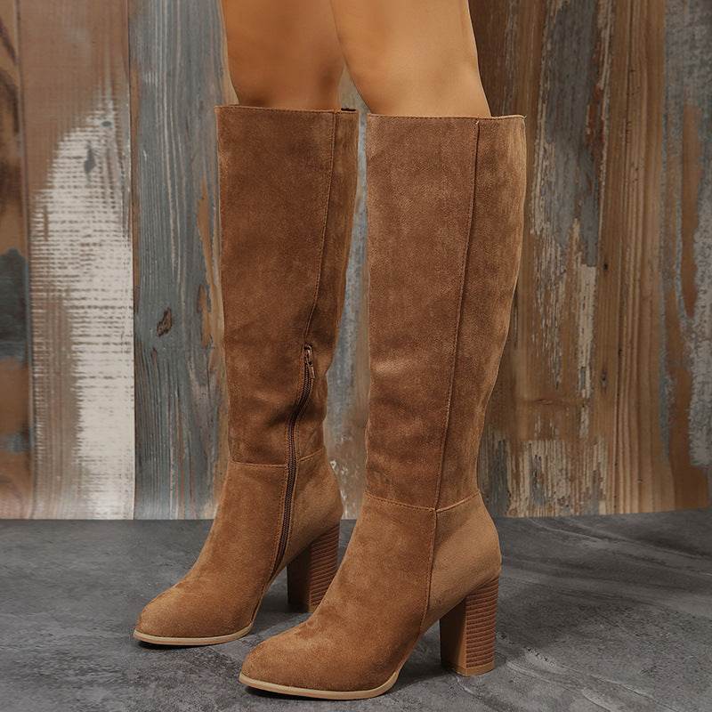 Women's Long Black Boots – Modish Suede High Heel Winter Boots - MODISH X 