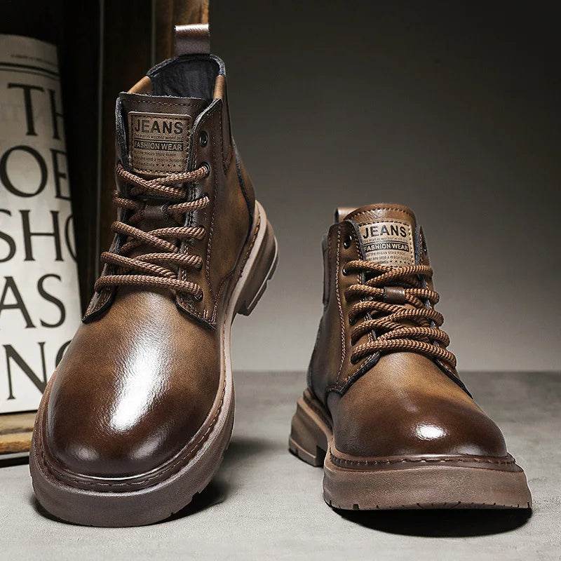 Men’s Genuine Leather Cowhide Work Boots – Durable Outdoor Style Shoes - MODISH X 