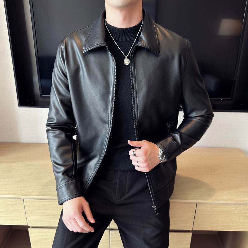 Men’s Lightweight Leather Jacket – Sleek & Stylish Lapel Design - MODISH X 