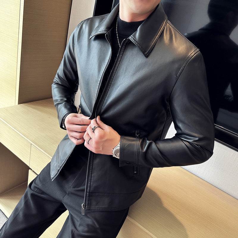 Men’s Lightweight Leather Jacket – Sleek & Stylish Lapel Design - MODISH X 