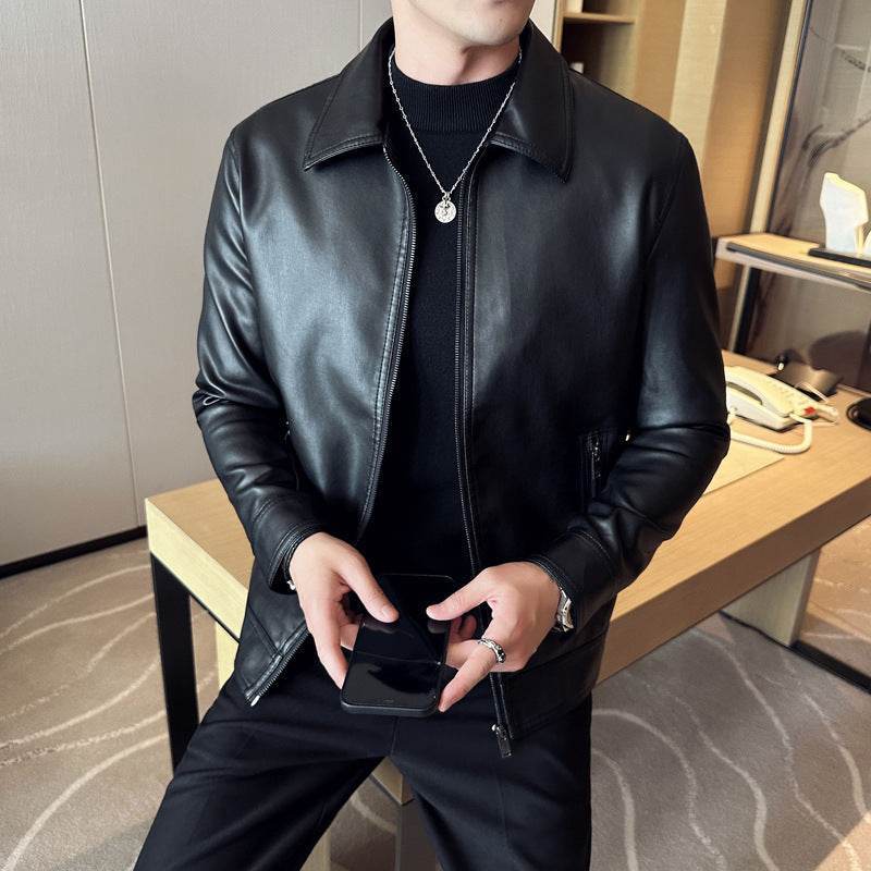 Men’s Lightweight Leather Jacket – Sleek & Stylish Lapel Design - MODISH X 