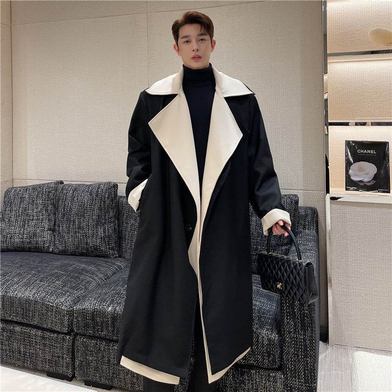 Fashionable Contrast Color Large Lapel Mix And Match Bandage Dress Fake Two-piece Suit Coat - MODISH X 
