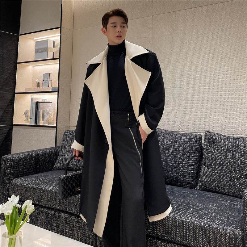 Fashionable Contrast Color Large Lapel Mix And Match Bandage Dress Fake Two-piece Suit Coat - MODISH X 