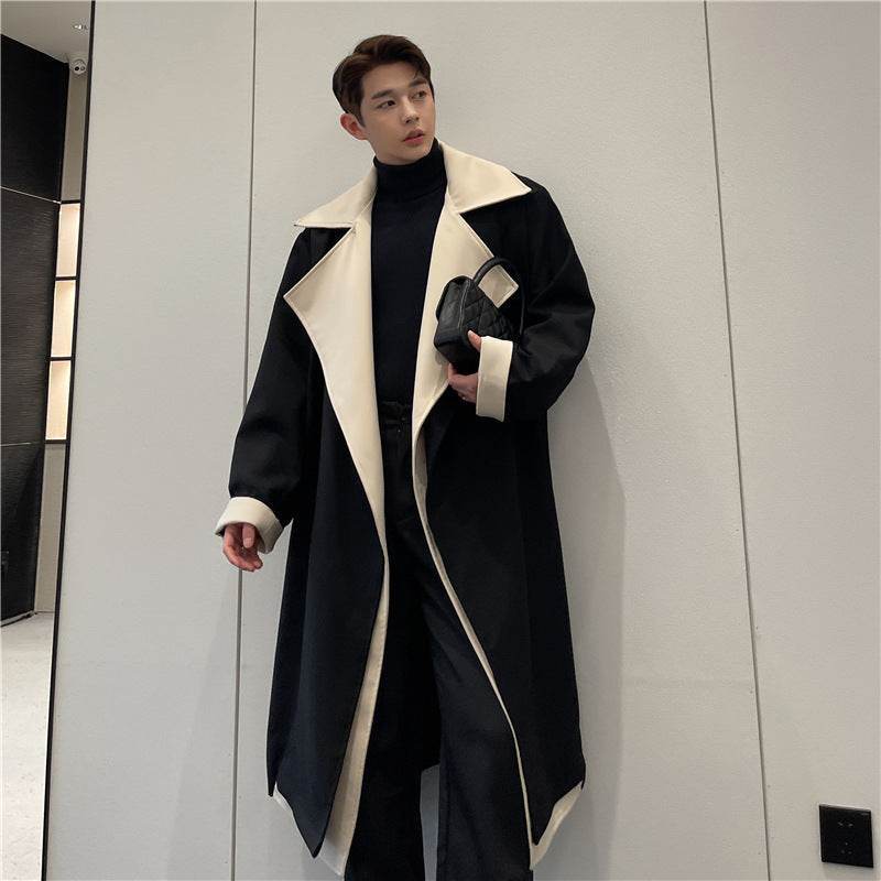 Fashionable Contrast Color Large Lapel Mix And Match Bandage Dress Fake Two-piece Suit Coat - MODISH X 