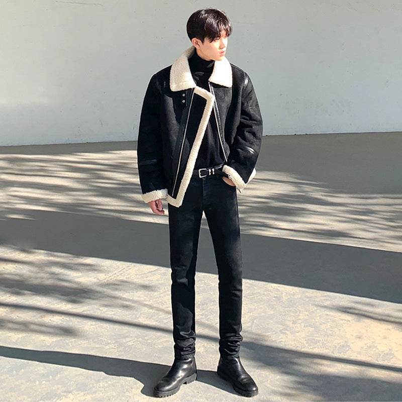 Men’s Wool Black Jacket – Stylish Lamb Wool Outerwear - MODISH X 